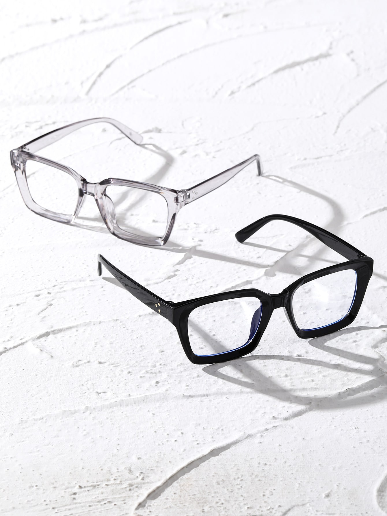 Lunettes transparentes à monture géométrique en plastique, 2 pièces, Style académique, Protection, accessoires quotidiens