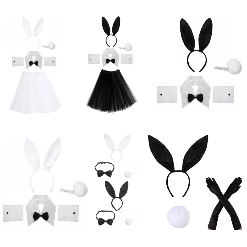 Costume lapin pour femmes, bandeau lapin mignon, queue, nœud manchettes, jupe, accessoires photographie Sexy,