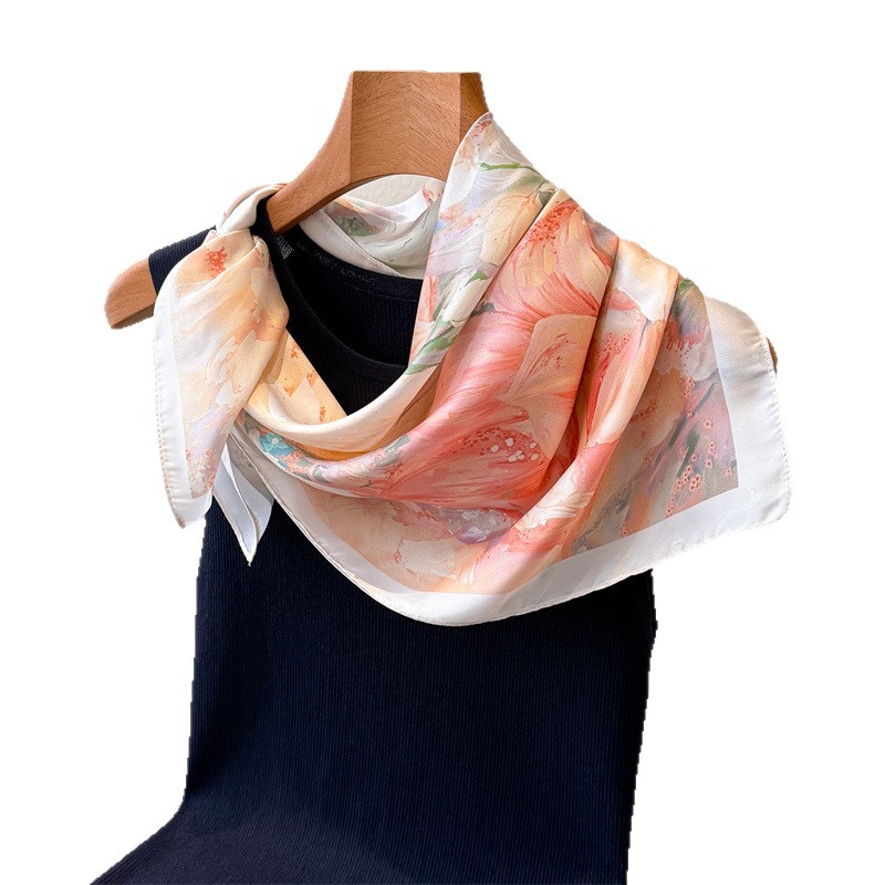 Écharpes en soie imitation à imprimé floral, foulards carrés tendance, bandanas pour femmes, hijab de luxe, foulards élégants, châles