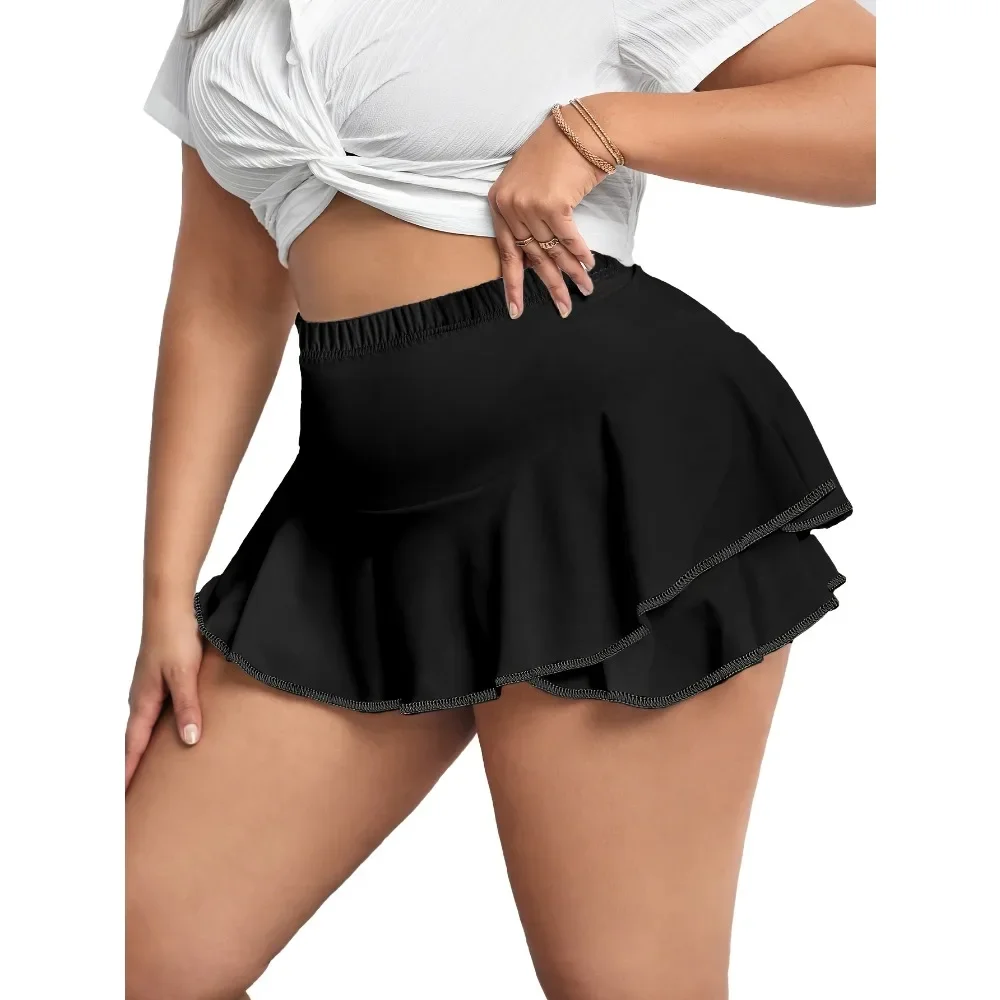 Jupes plissées Sexy pour femmes, grande taille 1XL-5XL, jupes de maison avec leggings, jupes de couleur unie