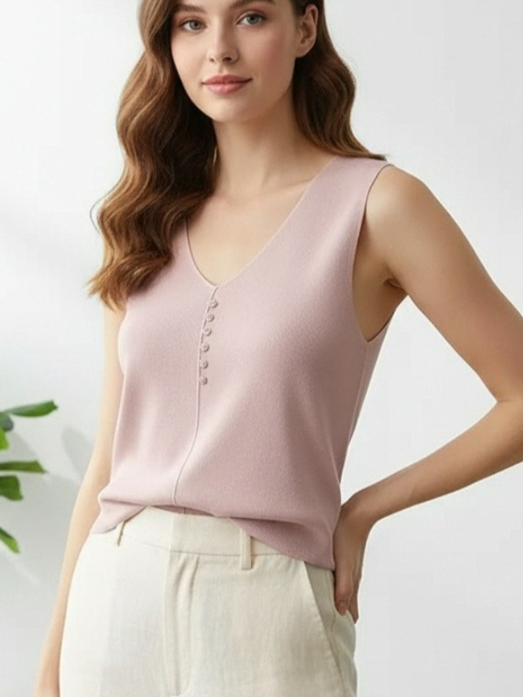 Débardeurs en tricot pour femmes, col en V, couleur unie, Blusas Mujer De Moda 2026, nouvelle mode estivale, hauts décontractés fins sans manches pour femmes