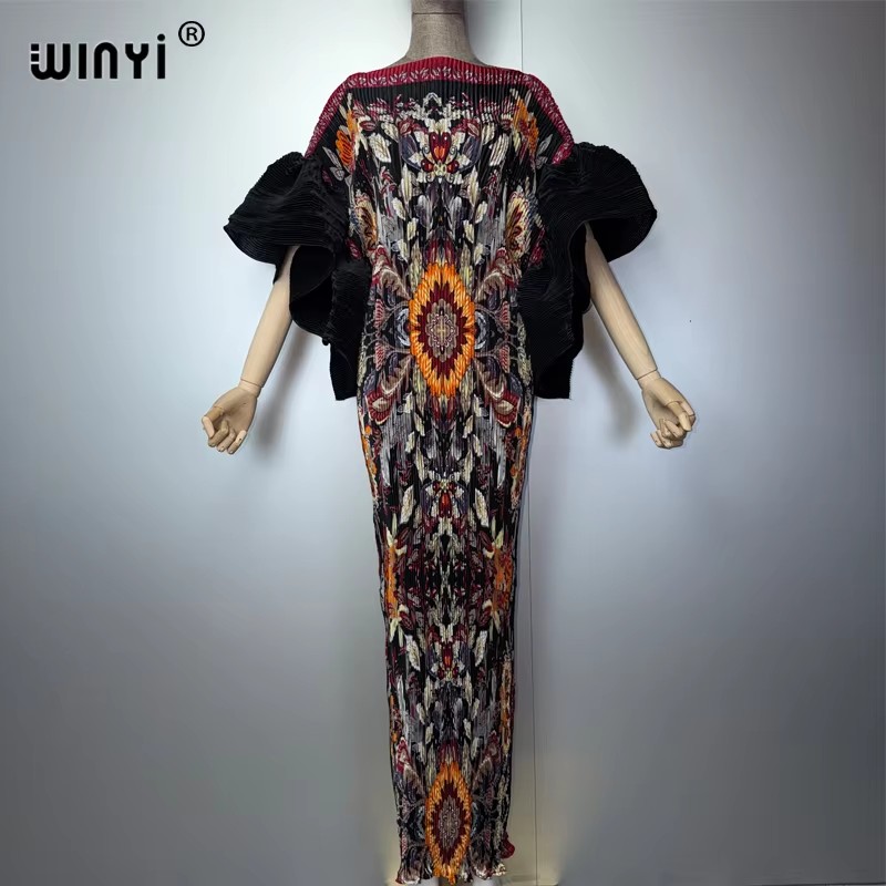 Robe plissée WINYI à manches bouffantes, paréo de plage, caftan musulman, abaya, robe de soirée longue de luxe de Dubaï pour femmes