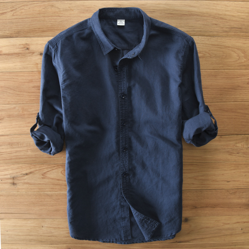 Chemise décontractée homme en coton et lin, coupe ajustée, respirante, à revers, pour l'été, la plage et les vacances, à manches longues