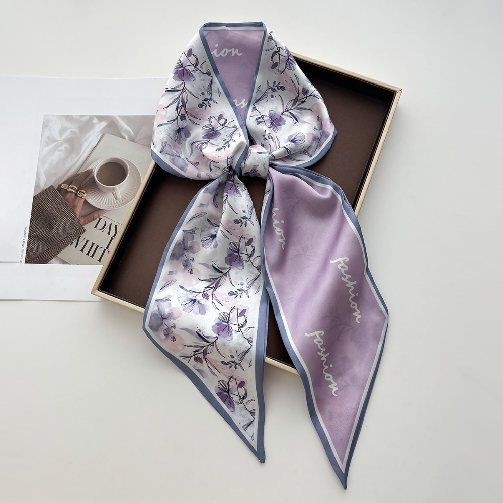 Élégant Foulard Floral Long pour Femme, Effet Soie, Foulard de Cou Fin, Bandeau, Foulard Imprimé, Ruban de Cou, Accessoire de Sac, Printemps
