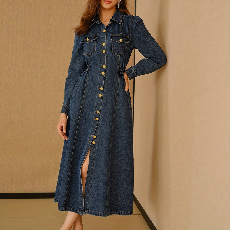 Robe en jean croisée à manches courtes pour femme, style décontracté avec ceinture, nouvelle collection 2026