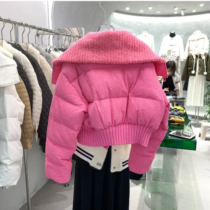 Parka matelassurera en coton chaud pour femme, col en tricot chic coréen, veste courte épaissie, manteau d'automne et d'hiver, 2023