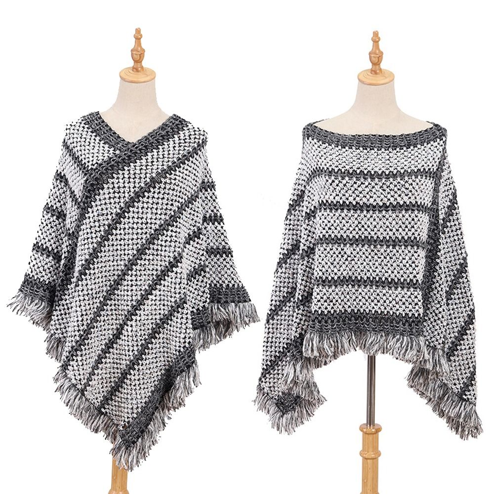 Mode automne hiver chaud tricoté châle Style ethnique rayure gland châle Cape tricot enveloppes écharpe pour femmes fille