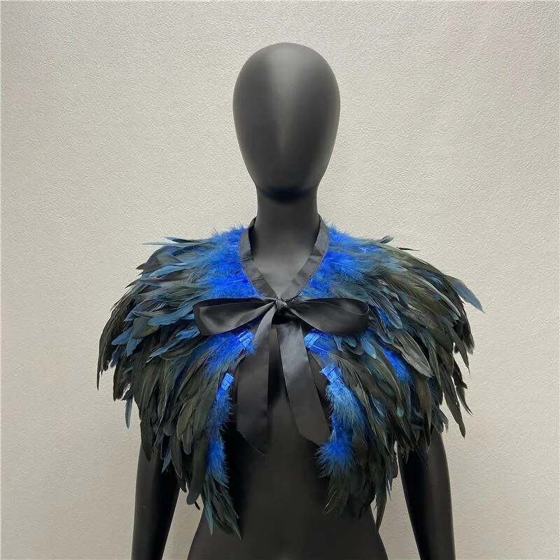 Foulards de cou gothiques pour femmes, châles, robe de dinde, cape d'Halloween, fourrure, plume, fête de mariage, costume de cosplay