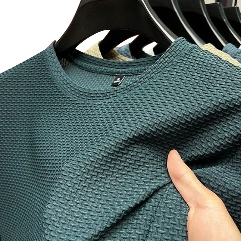 T-shirts d'été en soie glacée haut de gamme, couleur unie, haute qualité, à manches courtes, respirants, pour hommes, vêtements de marque, 6XL