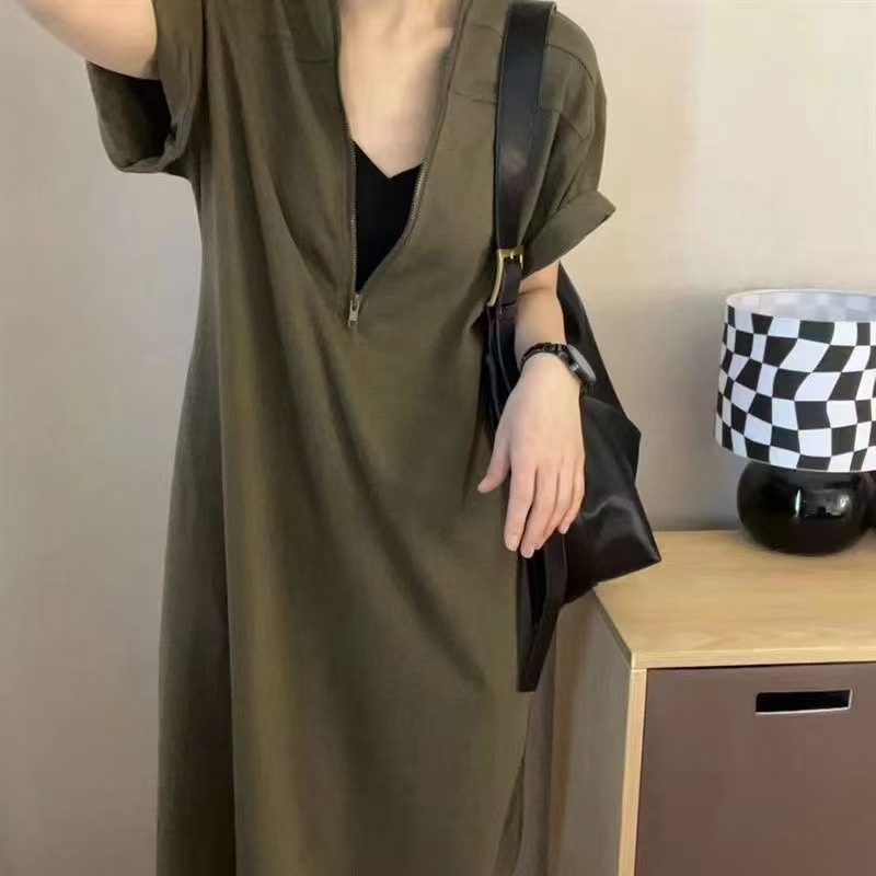 Nouvelle robe longue décontractée pour femme, coupe ample, zippée, grande taille, amincissante, idéale pour les étudiantes, les vacances, les trajets quotidiens et le quotidien.