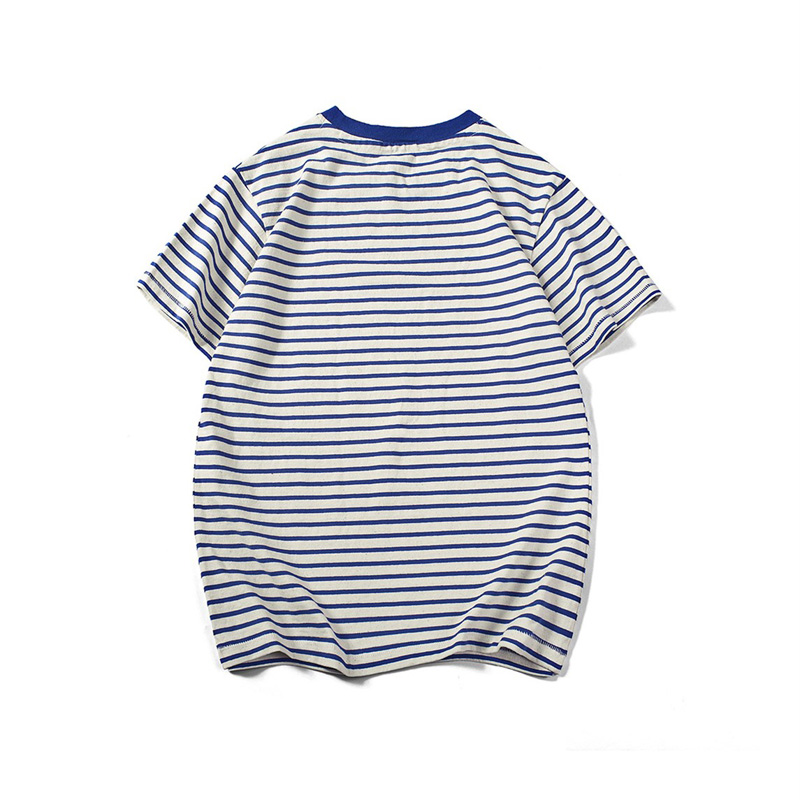 Akkad Kuti-T-shirt Vintage à Rayures Bleues et Blanches pour Homme, Vêtement en Coton Lourd, Décontracté, Streetwear, Unisexe