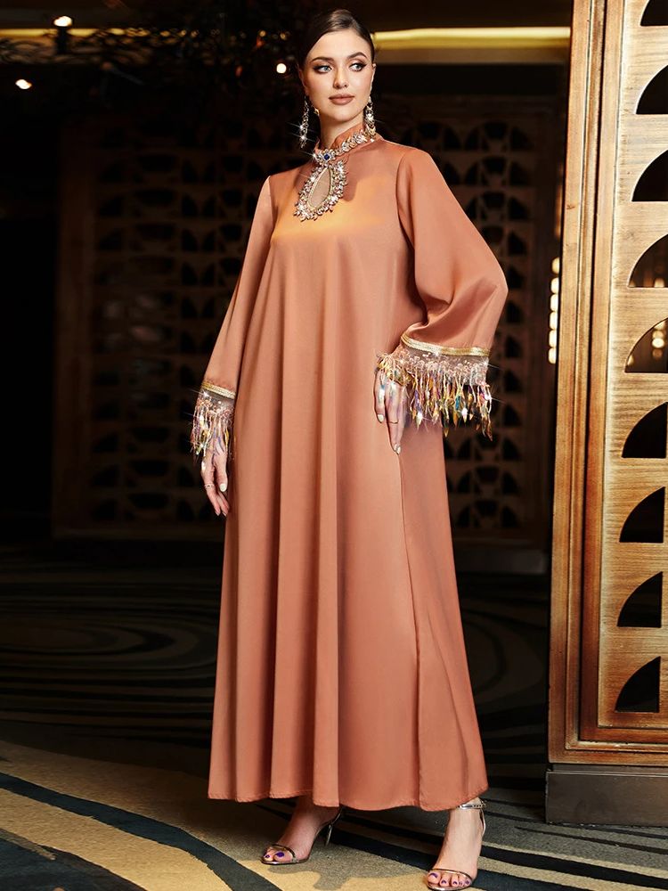 Abaya-Robe de soirée en satin pour femmes, caftan musulman de Dubaï, robes africaines islamiques pour la prière, vêtements de ramadan, caftan marocain, Eid