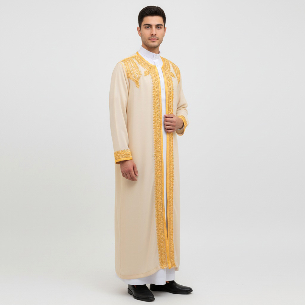 Robe traditionnelle arabe pour hommes, Robe brodée Thobe, ethnique du moyen-orient, Jubba Thobes Eid Djellaba, Kimono Abaya Thoub Dishdasha