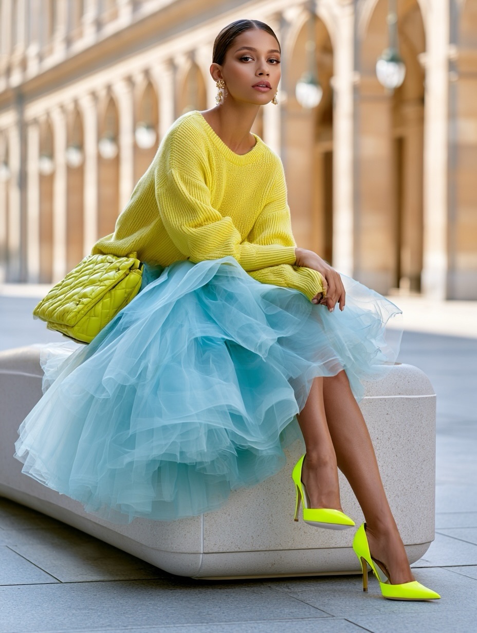 Jupe Tutu à Volants Superposés en Tulle Couleur Bonbon, Taille Haute, Coupe A-Line, Longueur Midi/Maxi, Style Ballerine, pour Fête et Été