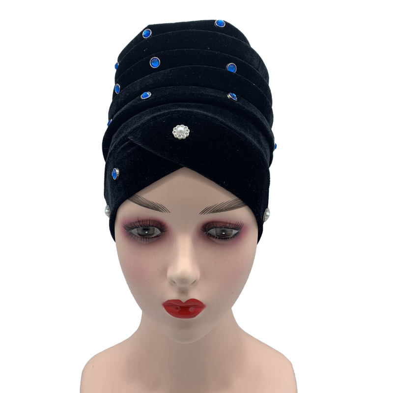 Turban Africain Aso Oke en Velours pour Femme, Foulard Islamique, Chapeau