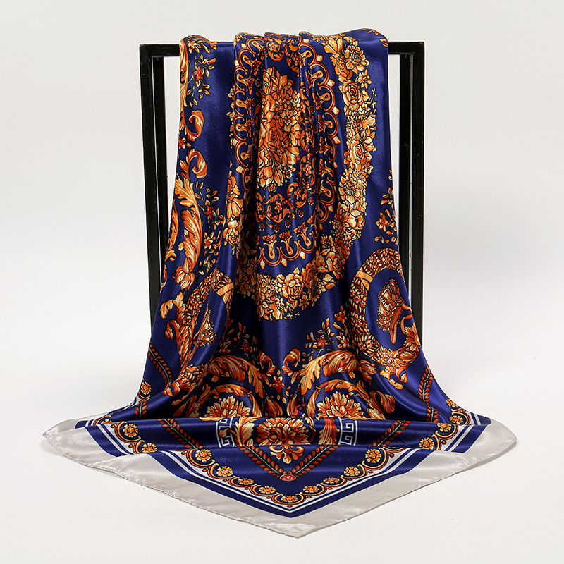 Foulard carré en soie pour femmes, bandeau doux, Vintage, Hijab, imprimé floral, Pashmina, Bandana, 2024