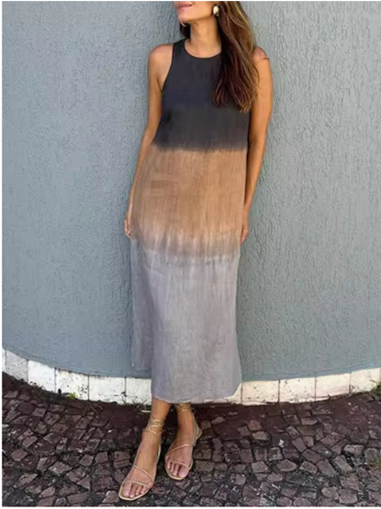 Mode gilet robe longue femmes été sans manches o cou robe été dégradé robes décontractées