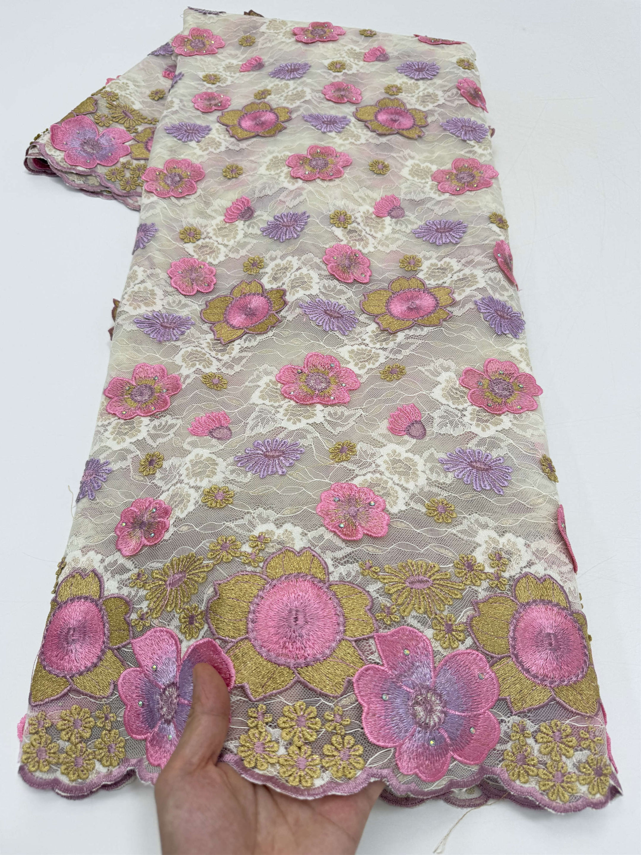 Dentelle Guipure Française Tendance avec Appliques 3D, Tissu Brodé en Tulle et Cordon Africain à Fils Plus Denses pour Tenues Occasionnelles