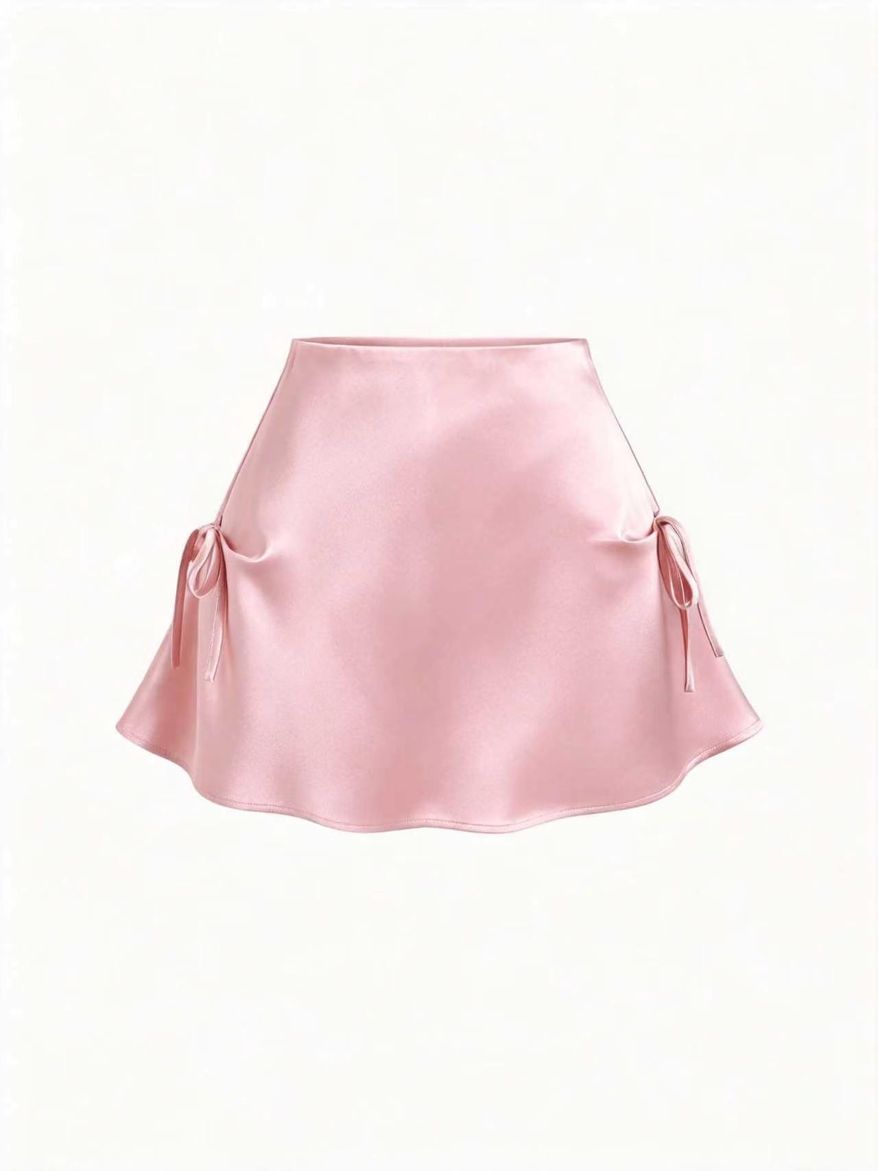 Jupe élégante pour femme, taille haute, en satin, avec nœud latéral, coupe trapèze évasée, mini-jupe décontractée d'été pour soirée et boîte de nuit