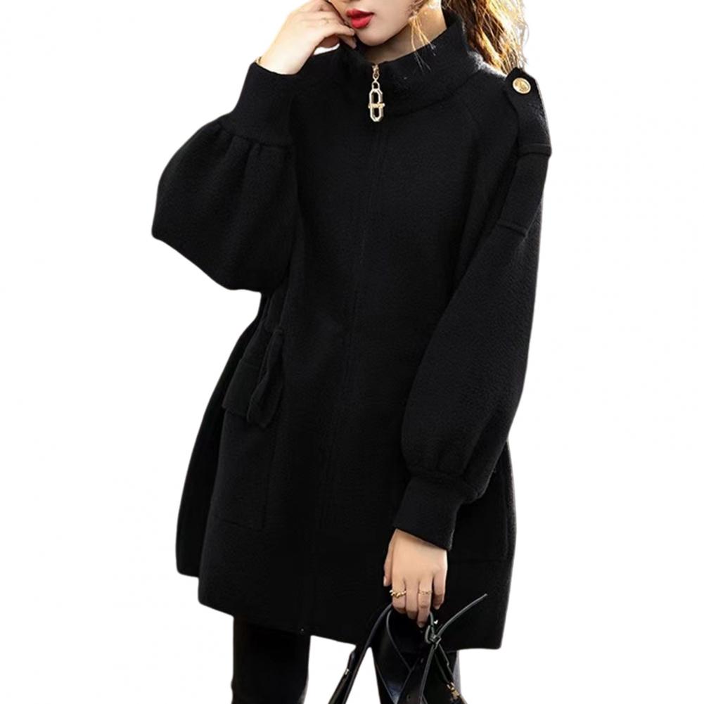 Manteau d'hiver élégant pour femme, avec col montant, manches longues épaisses, grandes poches, à la mode pour le froid et l'extérieur