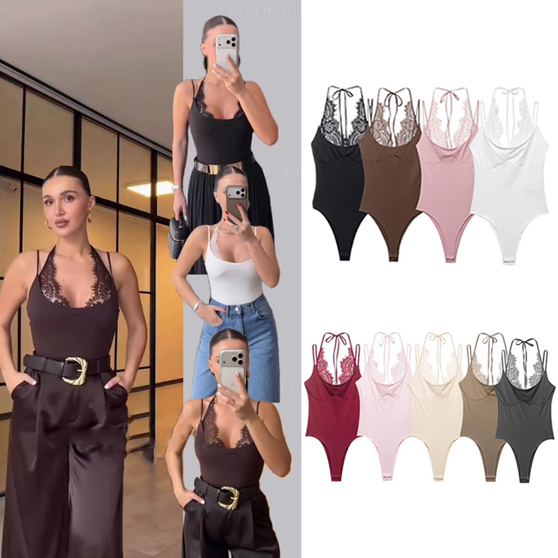 Body Femme 2026 Nouvelle Collection Été Noir Élégant Chic Personnalité Bretelles Fines avec Dentelle