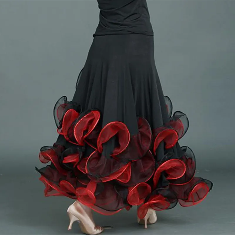 Jupes de danse de salon à bords rotatifs pour femmes, jupe espagnole, robe de valse, vêtements de danse, jupe flamenco, jupe de fête