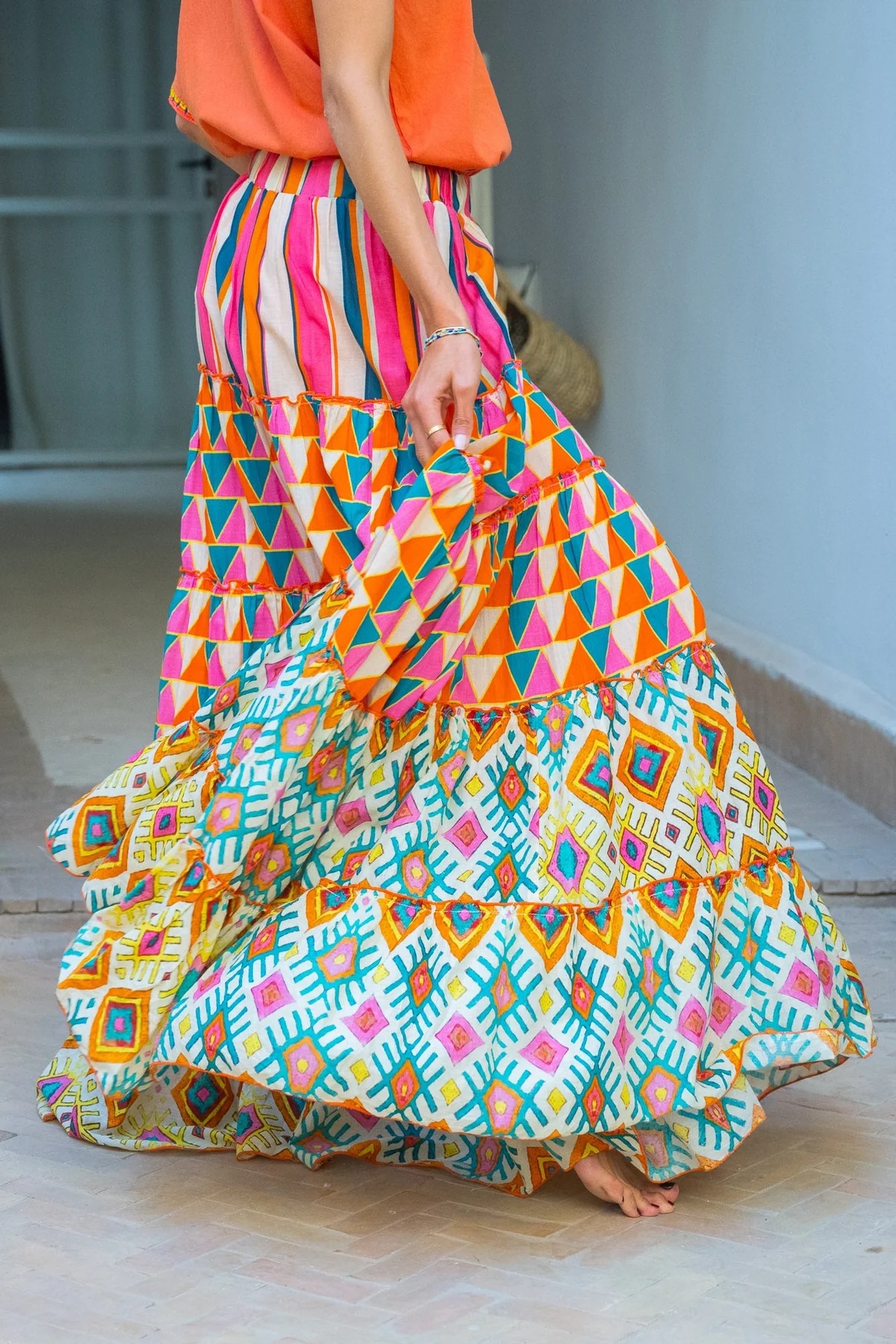 Jupe imprimée style Boho, élégante, taille élastique, ligne a, à volants, grand ourlet, vêtements de plage, vacances, jupe longue ample pour femmes