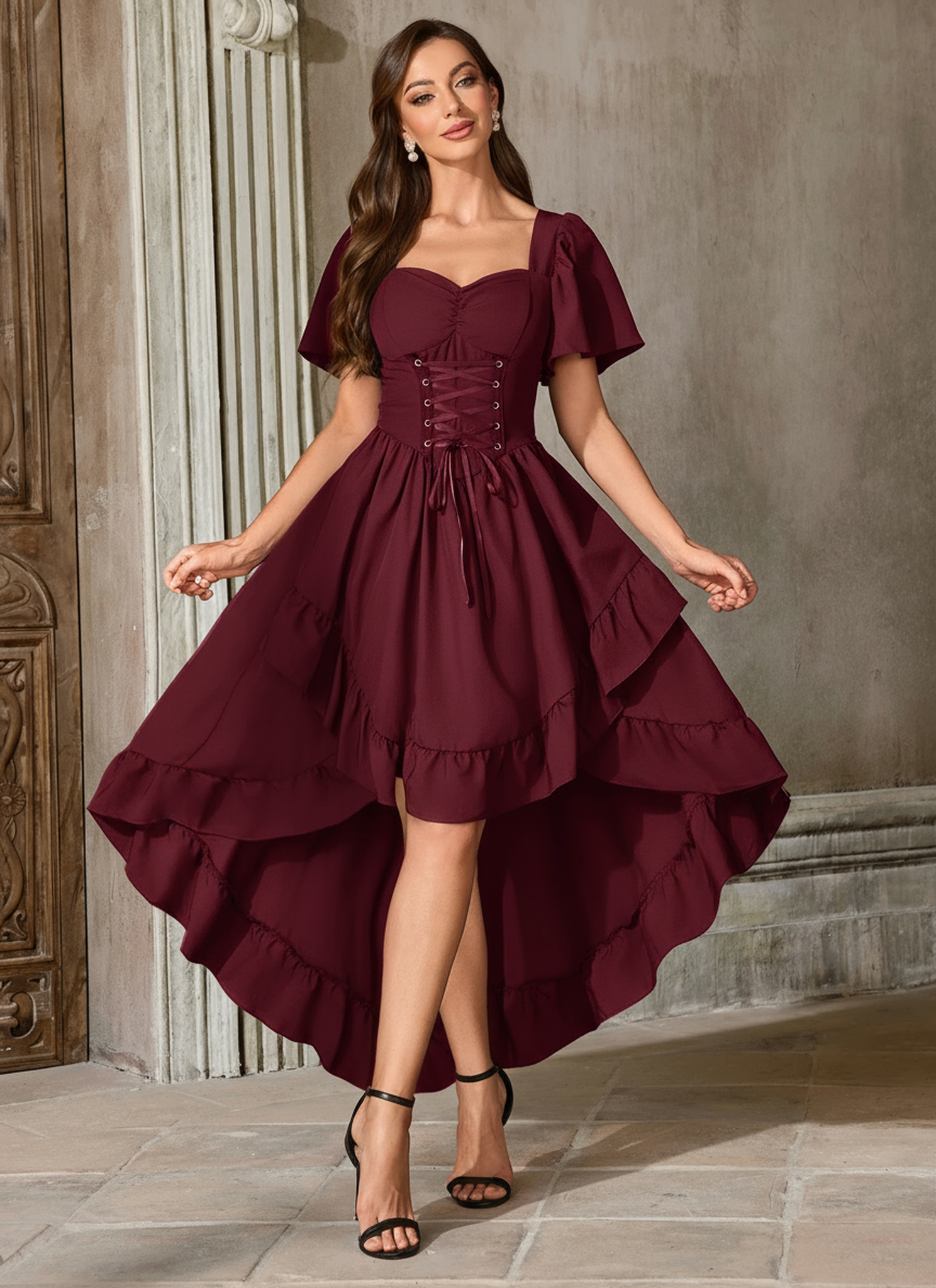 Robe Renaissance pour femmes Cottagecore, robe de Costume haut et bas à la mode