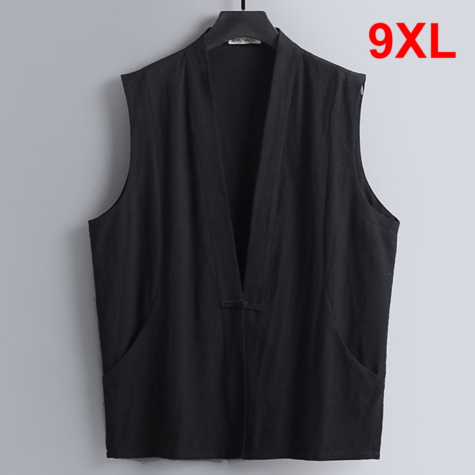 Haut d'été en lin glacé pour hommes, haut précieux, grande taille 9XL, mode décontractée, gilet solide pour documents, homme, grande taille 9XL