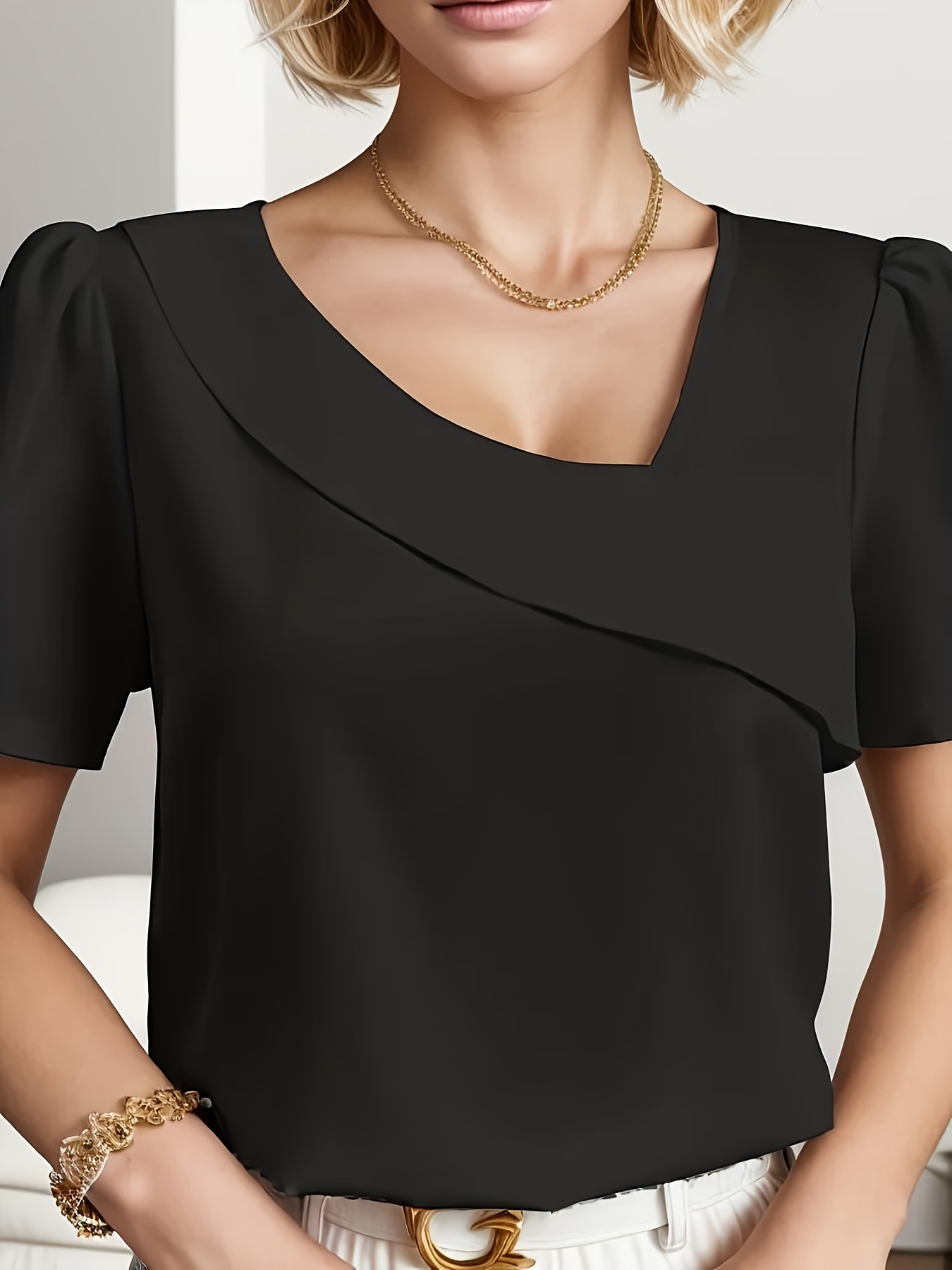 Chemisier de tempérament décontracté ample femme chemise élégante à manches courtes chemisier semaine