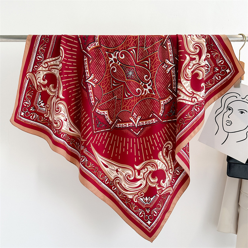 Nouvelle Écharpe Carrée Imprimée de 90 cm pour Femme, Foulard en Soie Sergée Printemps-Automne, Châle et Hijab de Luxe