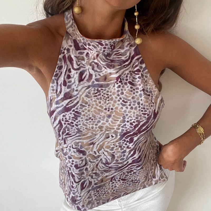 Boho Sexy dos nu vacances plage Camisoles gilet femmes Y2k imprimé graphique licou débardeur été sans manches sortie hauts courts