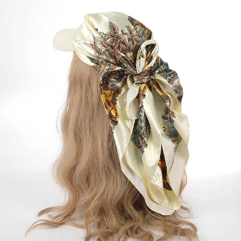 Chapeau foulard en soie satinée pour vacances, avec bord imprimé, chapeau de soleil et bandeau, écharpe carrée élégante 2 en 1