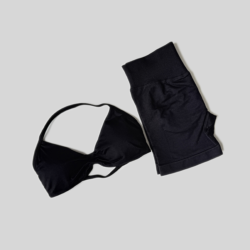 Ensemble de sport WAREBALL pour femme, 2 pièces : débardeur à col halter et short taille haute froncé sans couture, tenue de sport pour l'entraînement