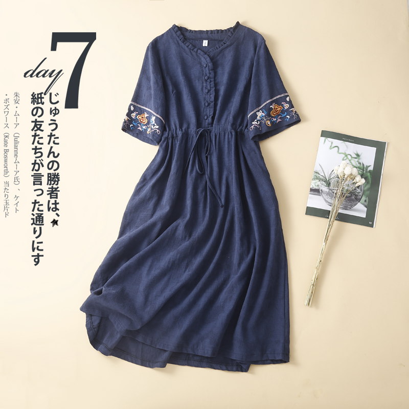 Robe Longue Vintage en Coton et Lin pour Femme, Tenue Élégante, Confortable, Chic, Brodée, Jacquard, Décontractée, Été, 100%, 2023