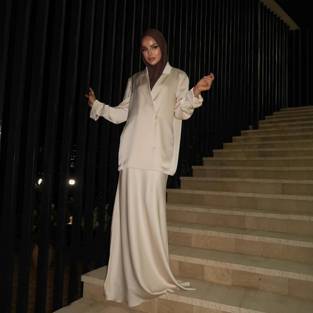 Ensemble deux pièces en satin pour femmes, jupe longue imbibée, tenue décontractée à la mode