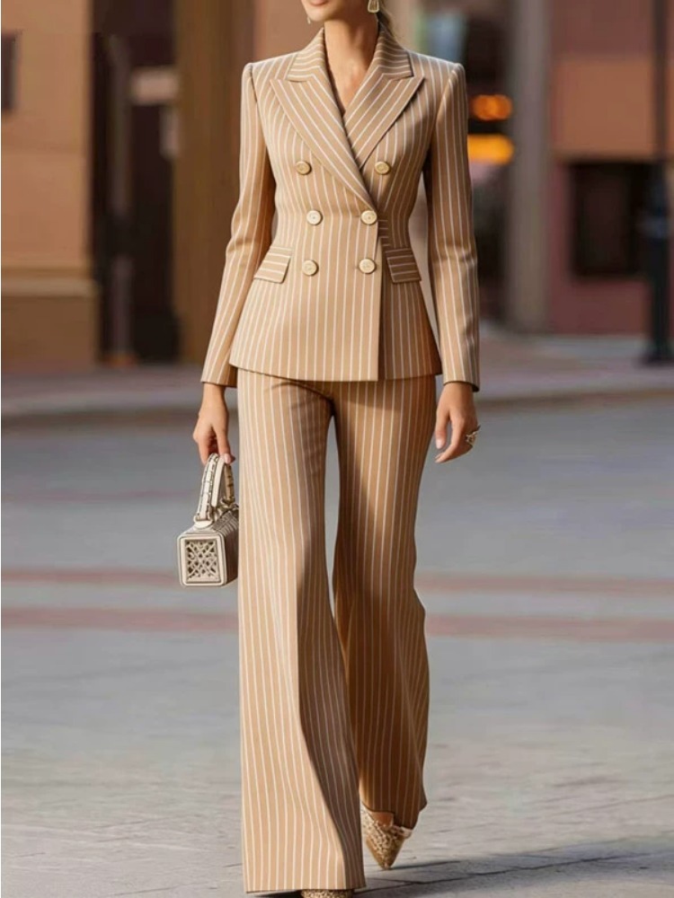 Costume pantalon pour femmes, mode automne-hiver, rayé, veste de travail professionnelle pour femmes, blazer et pantalon, ensemble formel 2 pièces