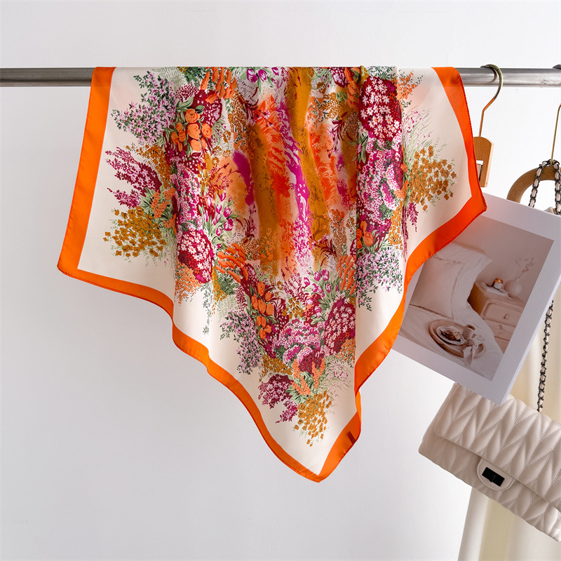 Foulard carré imprimé en Satin doux pour femmes, Foulard de printemps, bandeau pour cheveux, Bandana, cravate, châle, nouvelle collection 2025