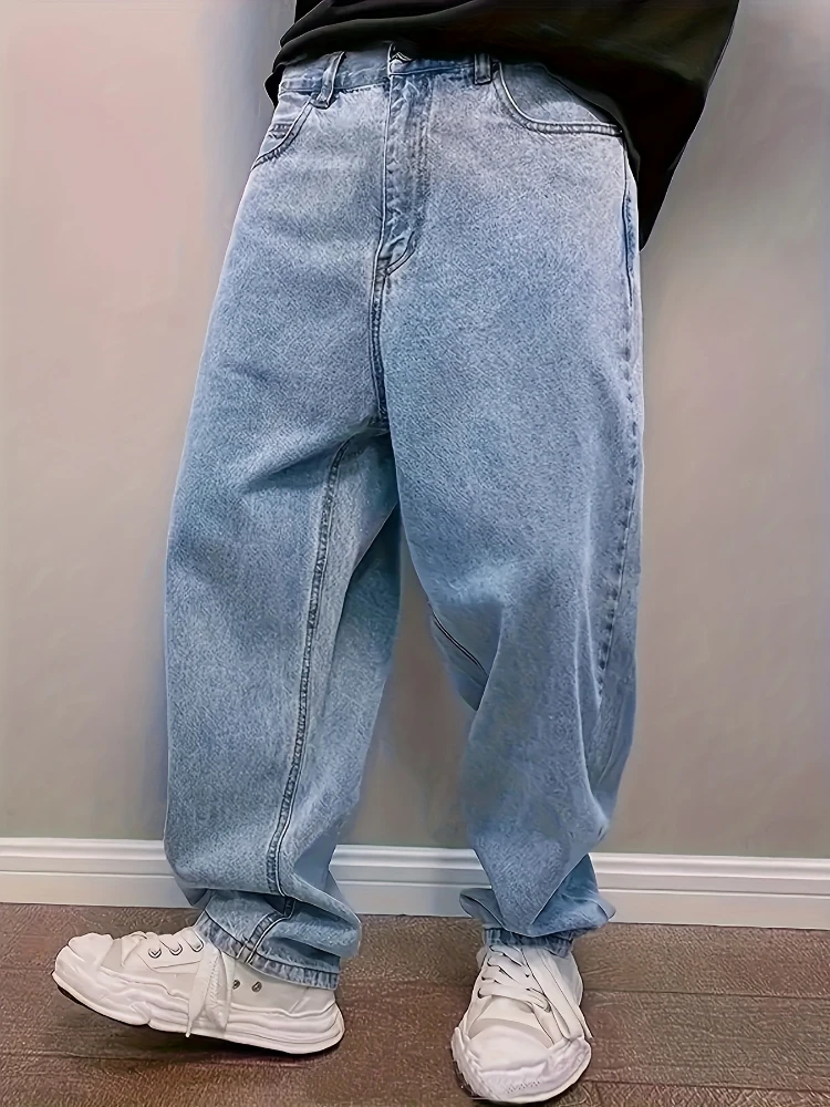 Jean Baggy surdimensionné pour hommes, pantalon droit, ample, bleu clair, Streetwear, mode, jambes larges, Y2k, printemps automne
