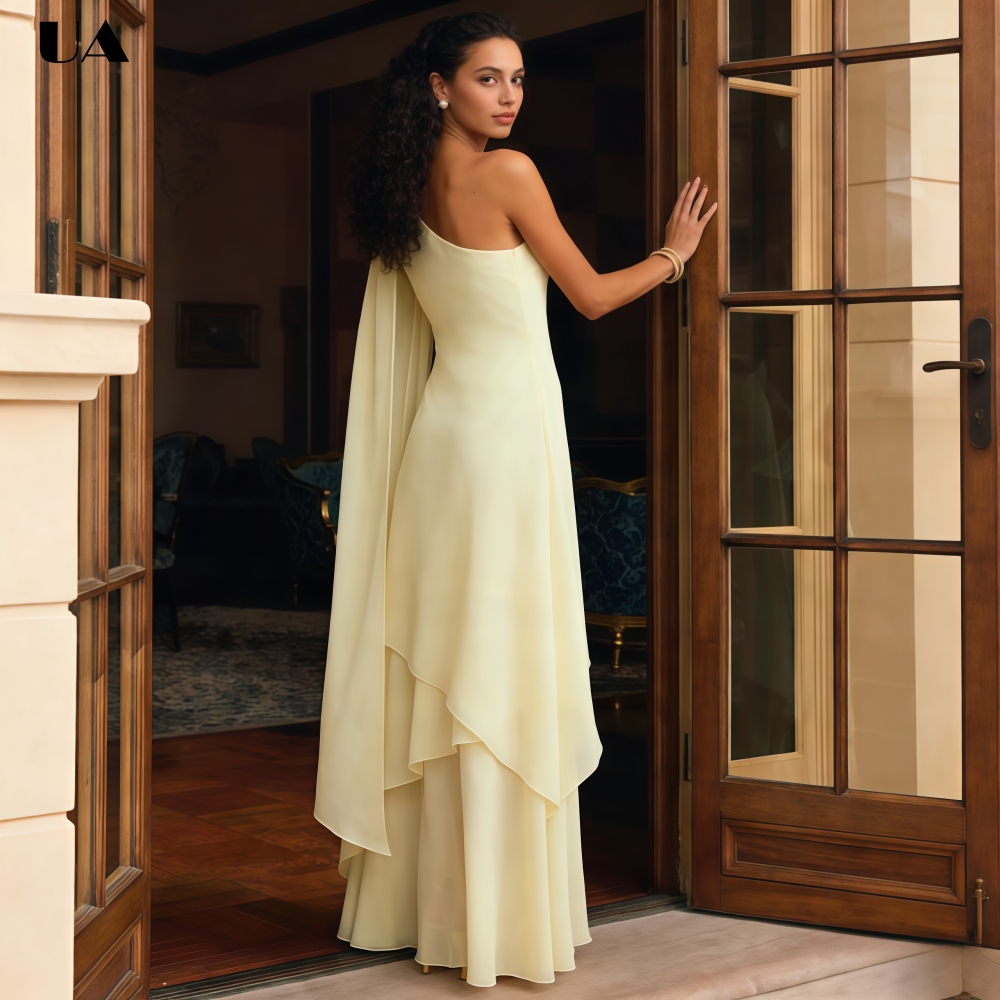 Robe de bal élégante en mousseline ULBYANRY à une épaule avec nœud drapé, robe de soirée asymétrique unie à couches, robe de soirée personnalisée