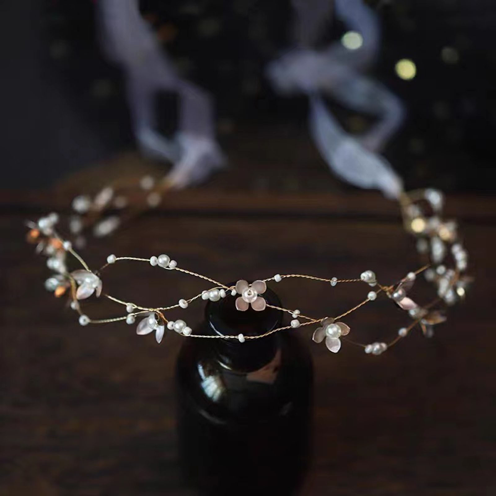 Élégant serre-tête floral de mariage réglable avec guirlande de perles pour mariée, fête, bal de promo, accessoires pour femmes