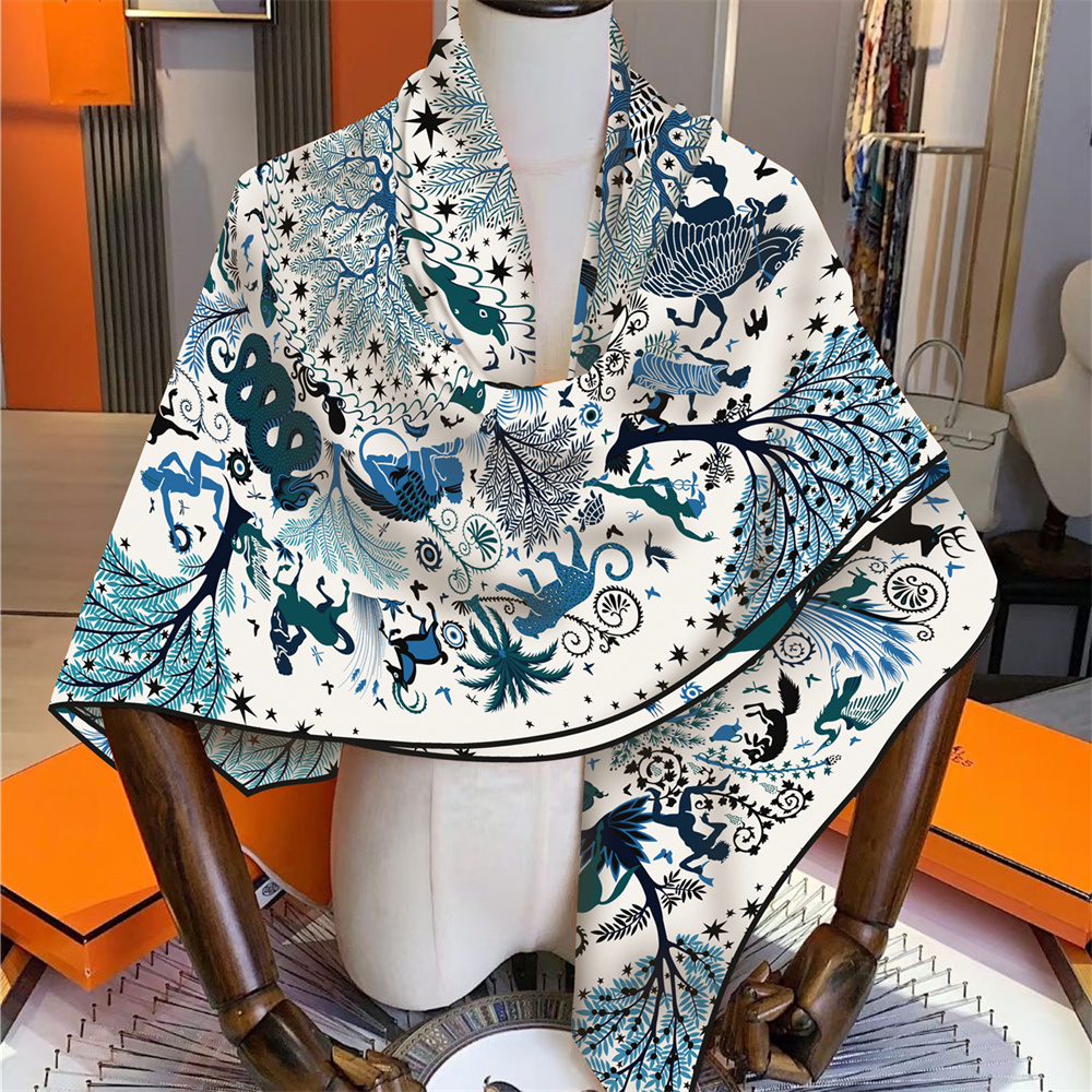 Hiver soie cachemire écharpe 12 animaux imprimer châles garder au chaud Pashmina femmes foulards carrés enveloppes marque Hijab écharpe Bandana 135CM