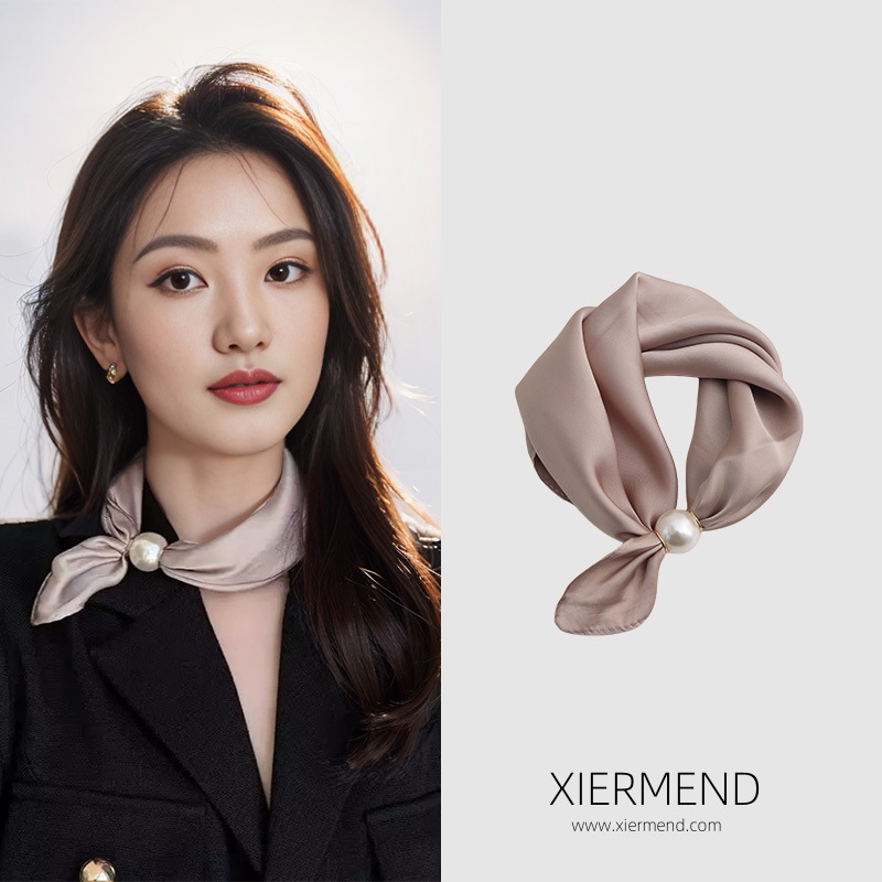 2025 colliers perles boucles magnétiques foulards clavicule courte vêtements accessoires Protection du cou femmes solide foulards en soie