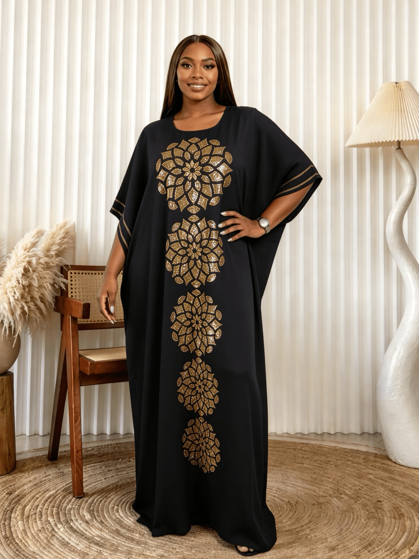 Tenue pour femmes musulmanes grande taille, robe traditionnelle du Moyen-Orient, abaya avec foulard assorti, imprimé africain avec strass