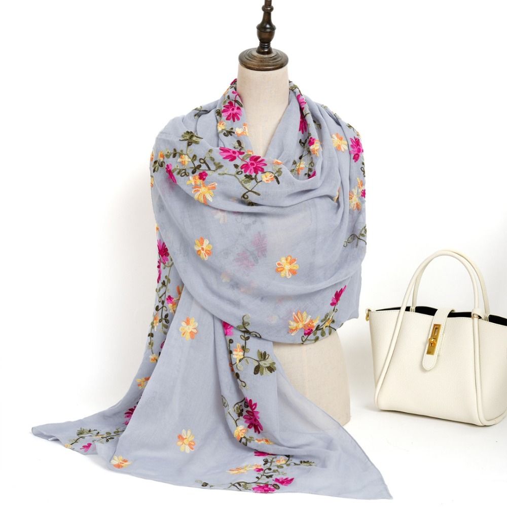 Écharpe longue printemps-été en coton et lin, brodée, double usage, pour femme, style littéraire national, châle de voyage anti-UV