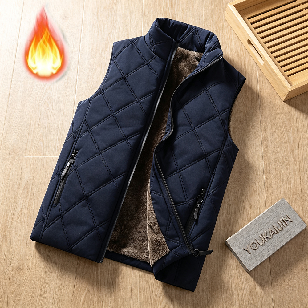 Gilet matelassé en losanges pour homme, style coréen, doublé de polaire épaisse, zippé, sans manches, décontracté, chaud, pour l'automne et l'hiver.