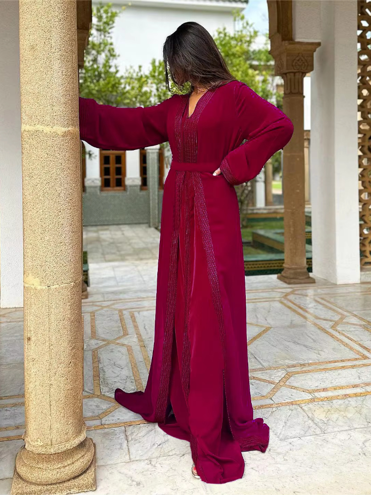 Femmes Abaya 2 pièces ensemble Eid robes musulmanes Jalabiya Ramadan maroc ceintures dubaï ouvert Abayas caftan robes arabe Cardigan Robe