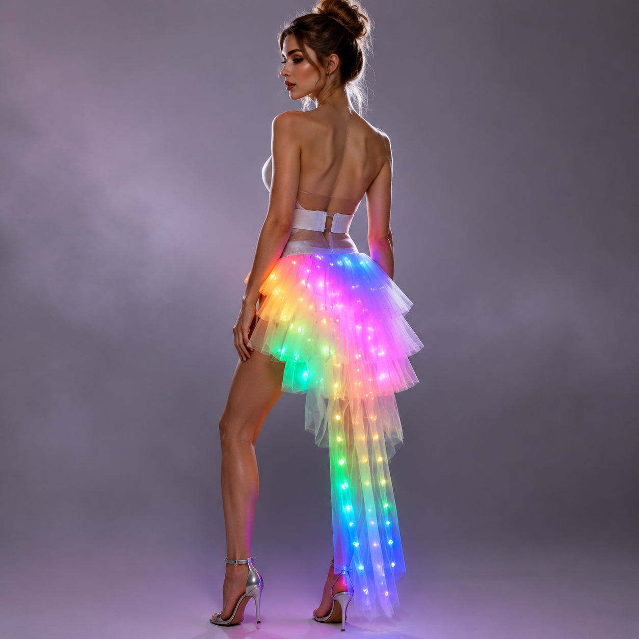 Jupe tutu lumineuse à LED pour femme, couleur unie, costume de danse pour fête, festival, spectacle sur scène