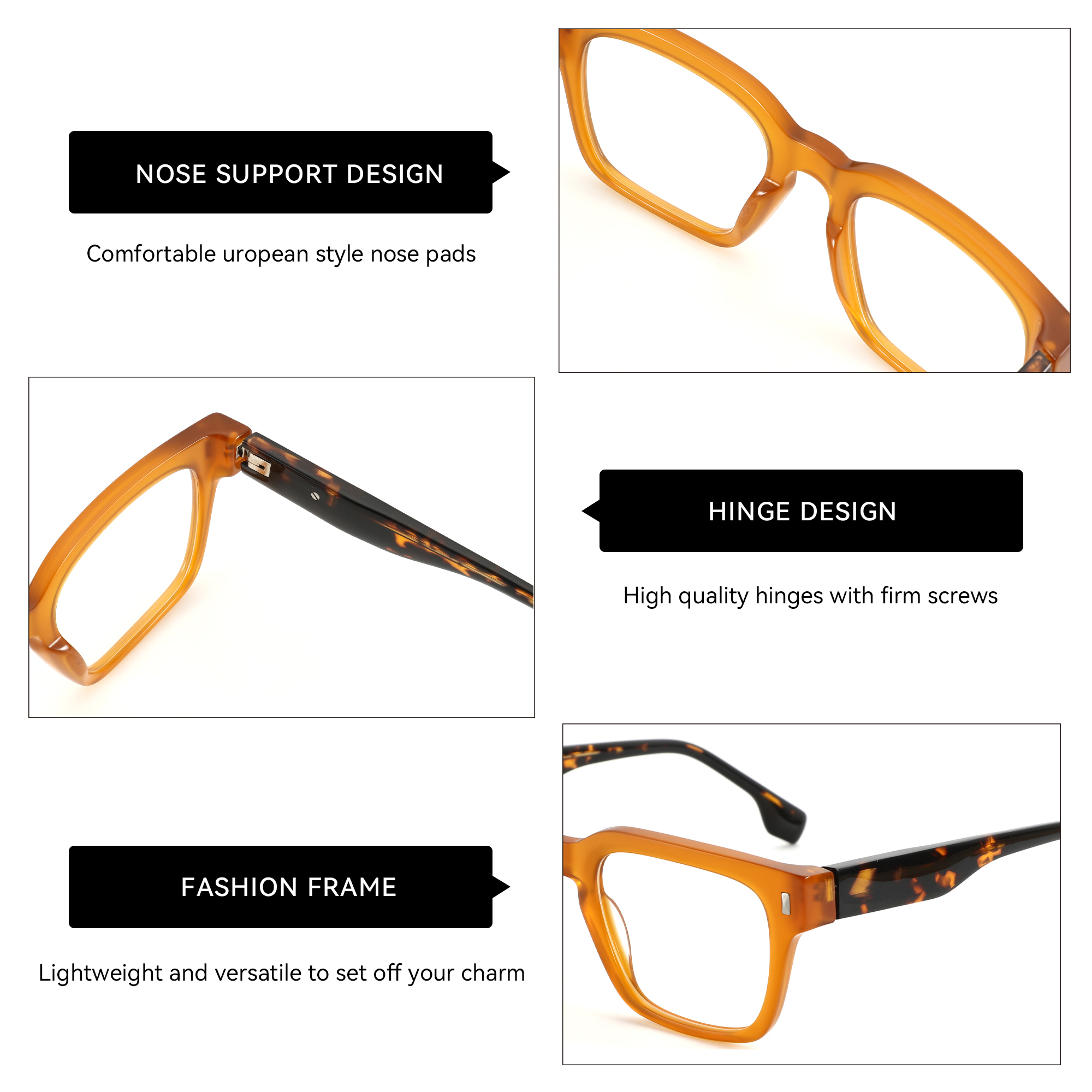 ZENOTTIC Montures optiques carrées élégantes en acétate faites à la main pour lunettes pour hommes