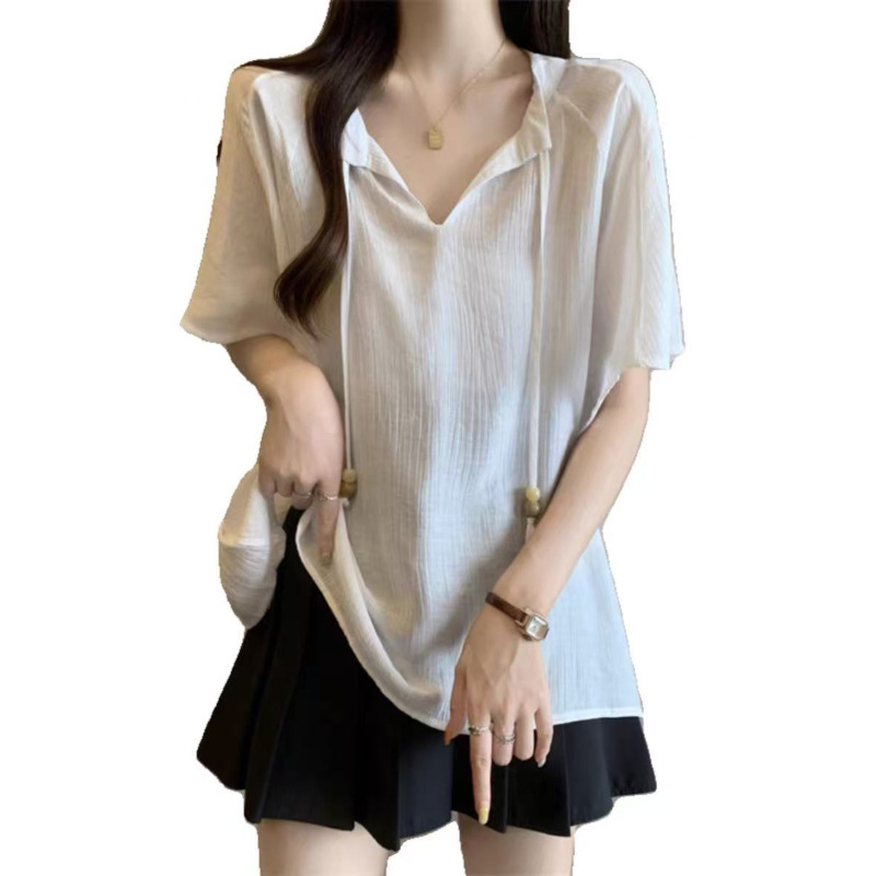 Nouvelle Arrivée T-shirt Décontracté à Capuche et Col en V pour Femme Grande Taille, Couleur Unie, Coupe Ample Amincissante, Manches Courtes